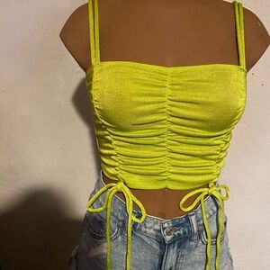 Lime Green Ruched Crop Top